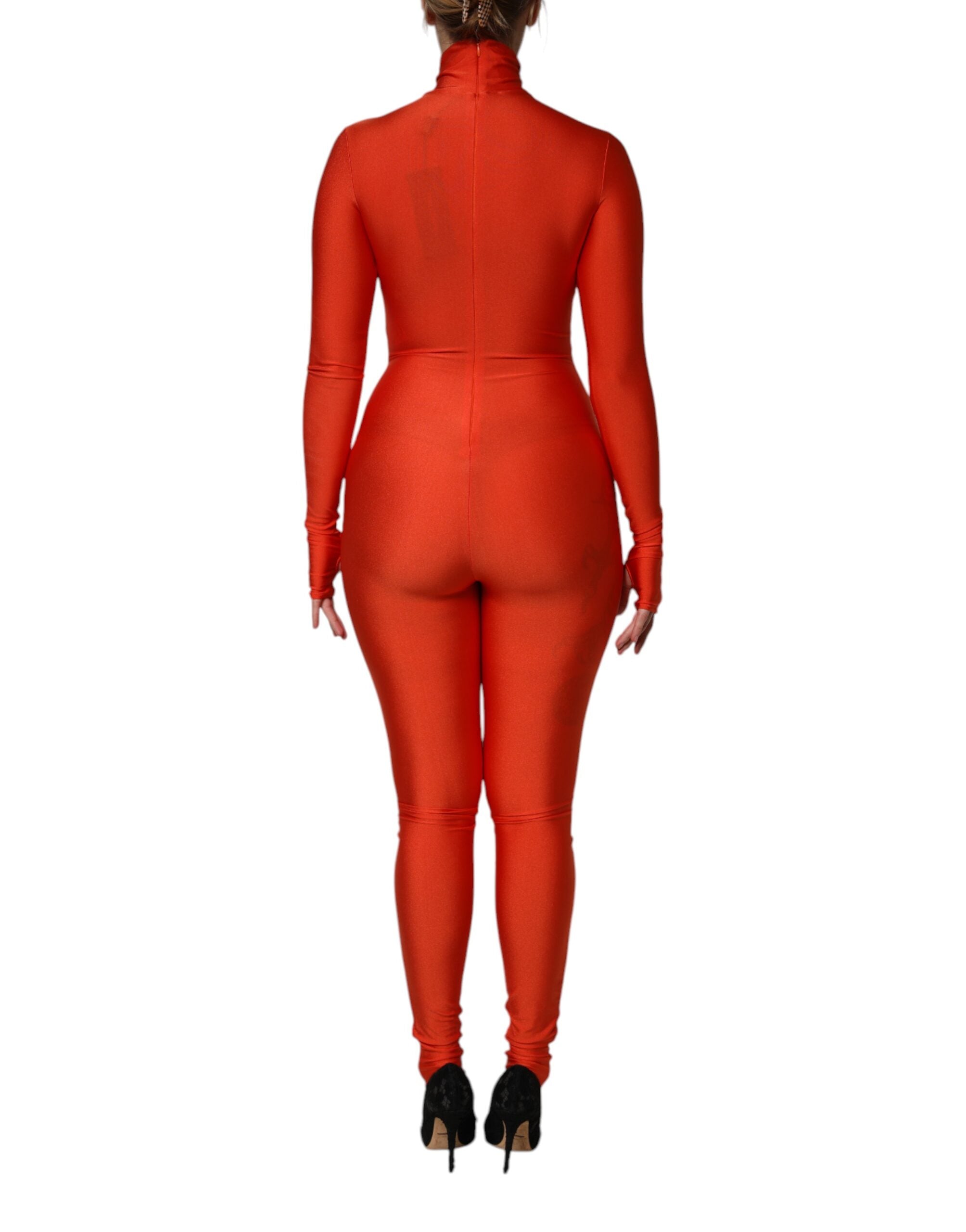 Dolce & Gabbana Dolce & Gabbana Red Nylon Turtleneck Bodycon Jumpsuit Women's Dress