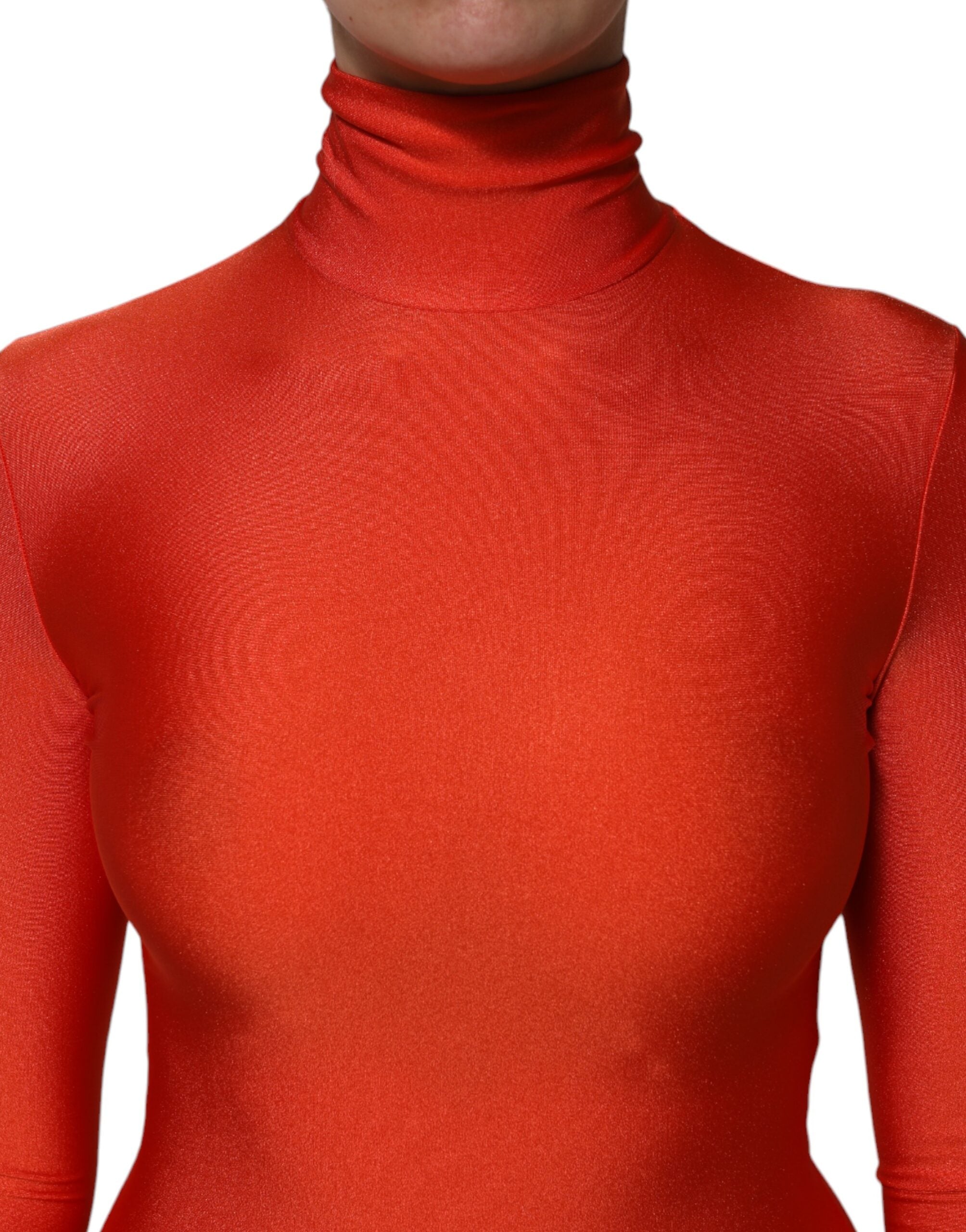 Dolce & Gabbana Dolce & Gabbana Red Nylon Turtleneck Bodycon Jumpsuit Women's Dress