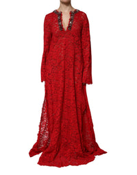 Dolce & Gabbana Red Floral Lace Rhinestone Embellished Women's Dress