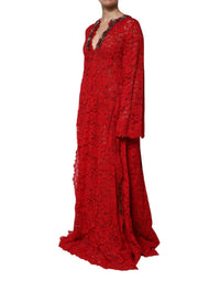 Dolce & Gabbana Red Floral Lace Rhinestone Embellished Women's Dress