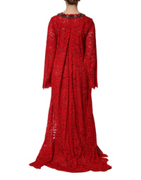 Dolce & Gabbana Red Floral Lace Rhinestone Embellished Women's Dress