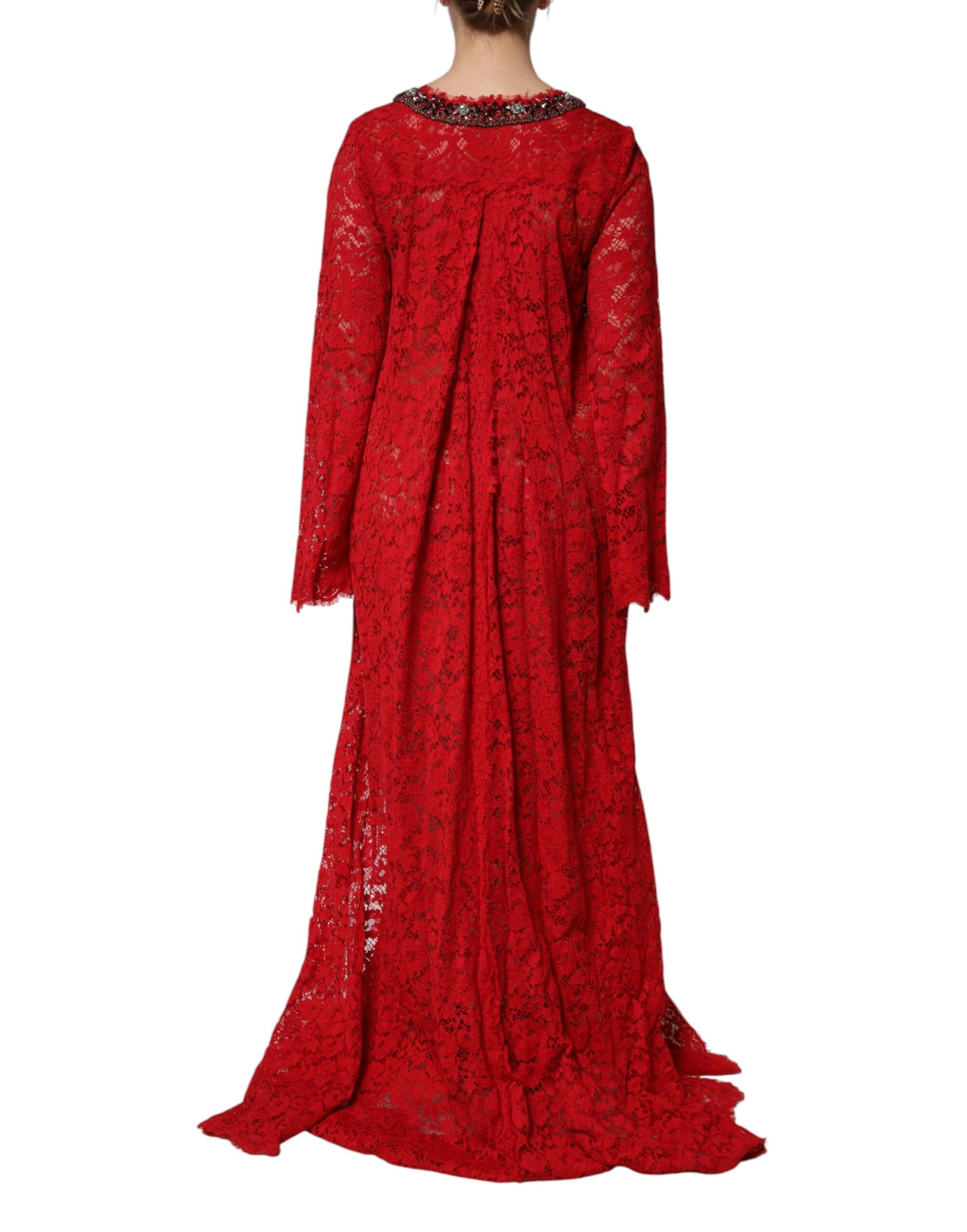 Dolce & Gabbana Red Floral Lace Rhinestone Embellished Women's Dress