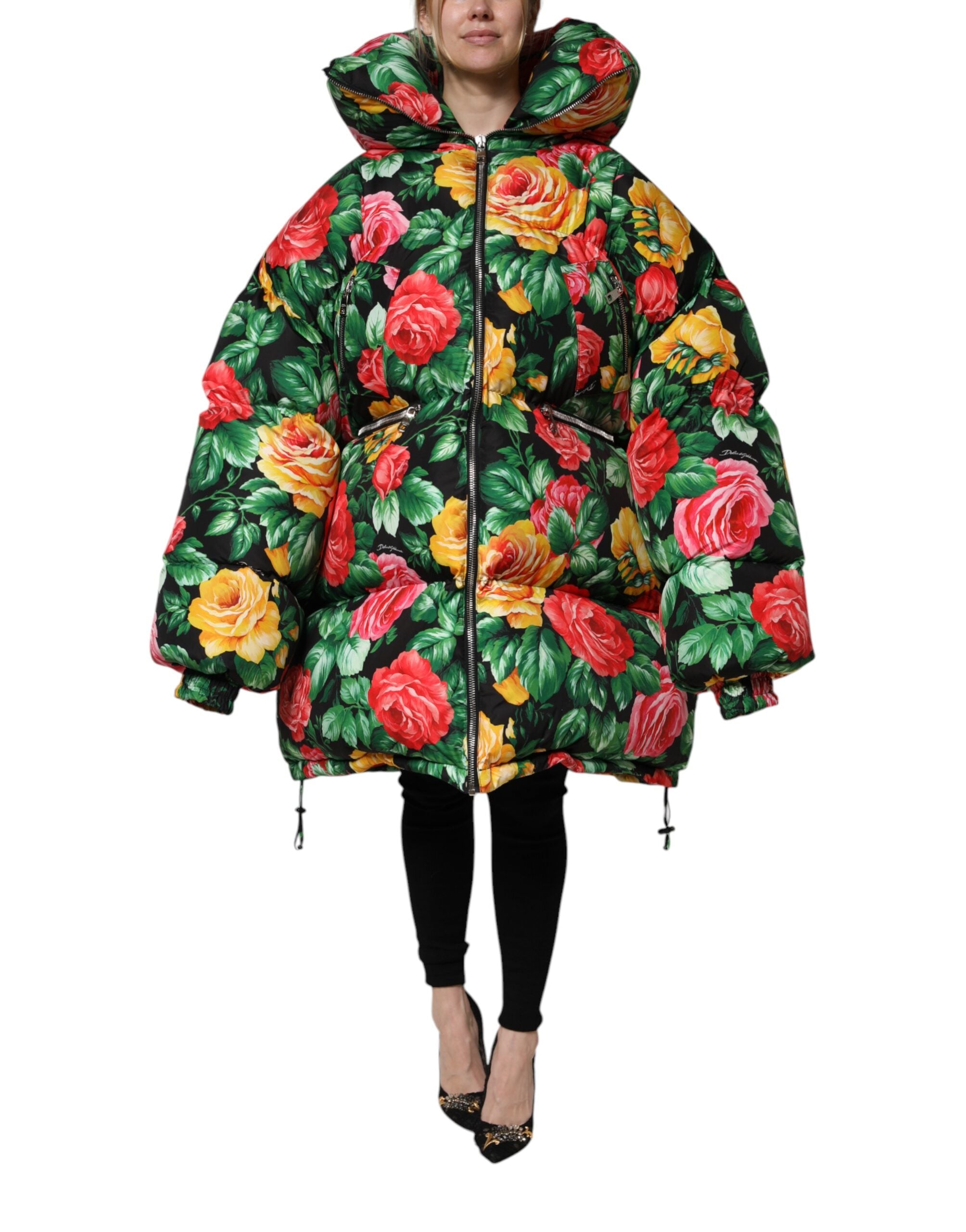 Dolce & Gabbana Multicolor Floral Puffer Hooded Women's Jacket