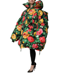 Dolce & Gabbana Multicolor Floral Puffer Hooded Women's Jacket