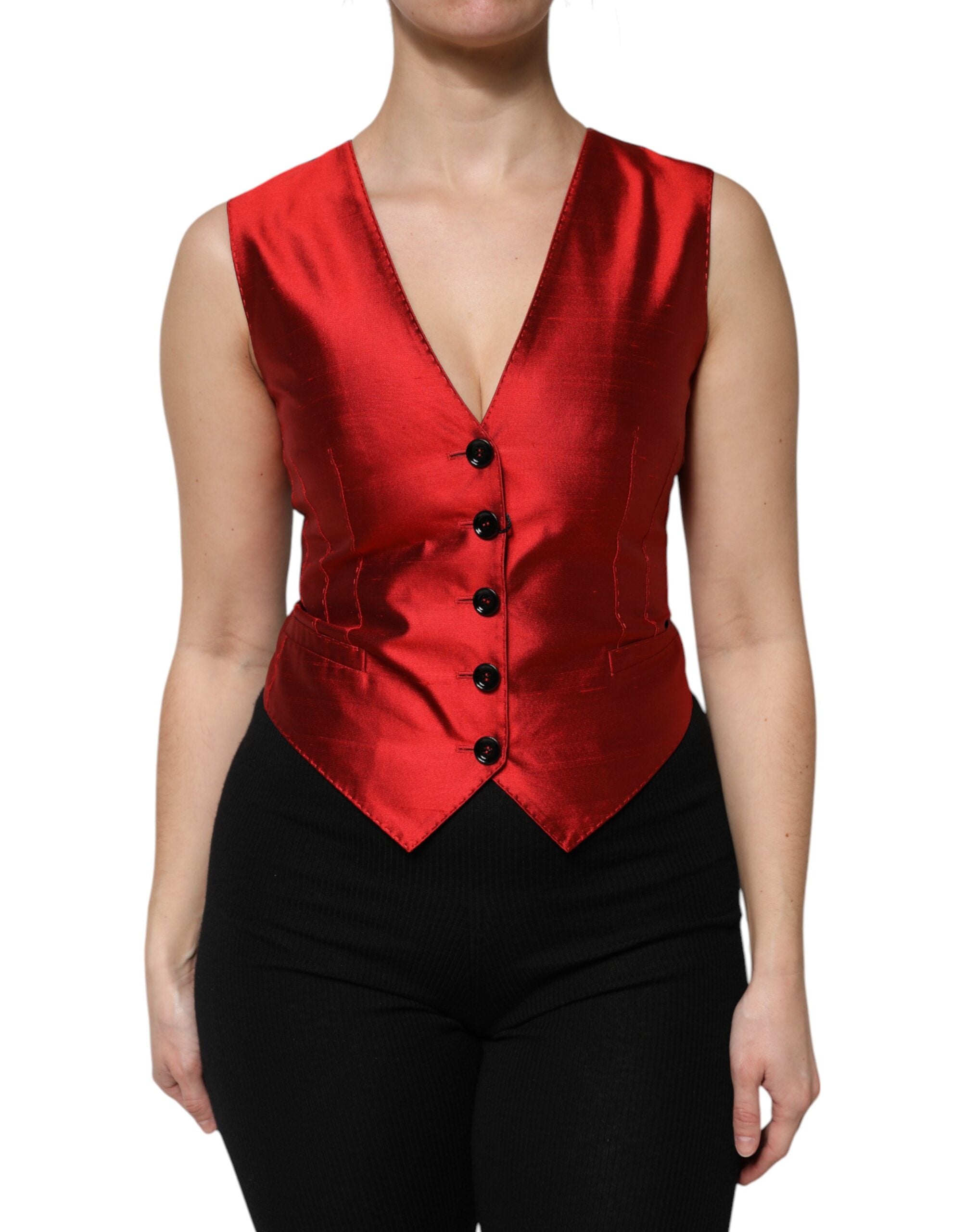Dolce & Gabbana Dolce & Gabbana Red Black Button Down Sleeveless Vest Women's Top