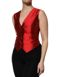Dolce & Gabbana Dolce & Gabbana Red Black Button Down Sleeveless Vest Women's Top