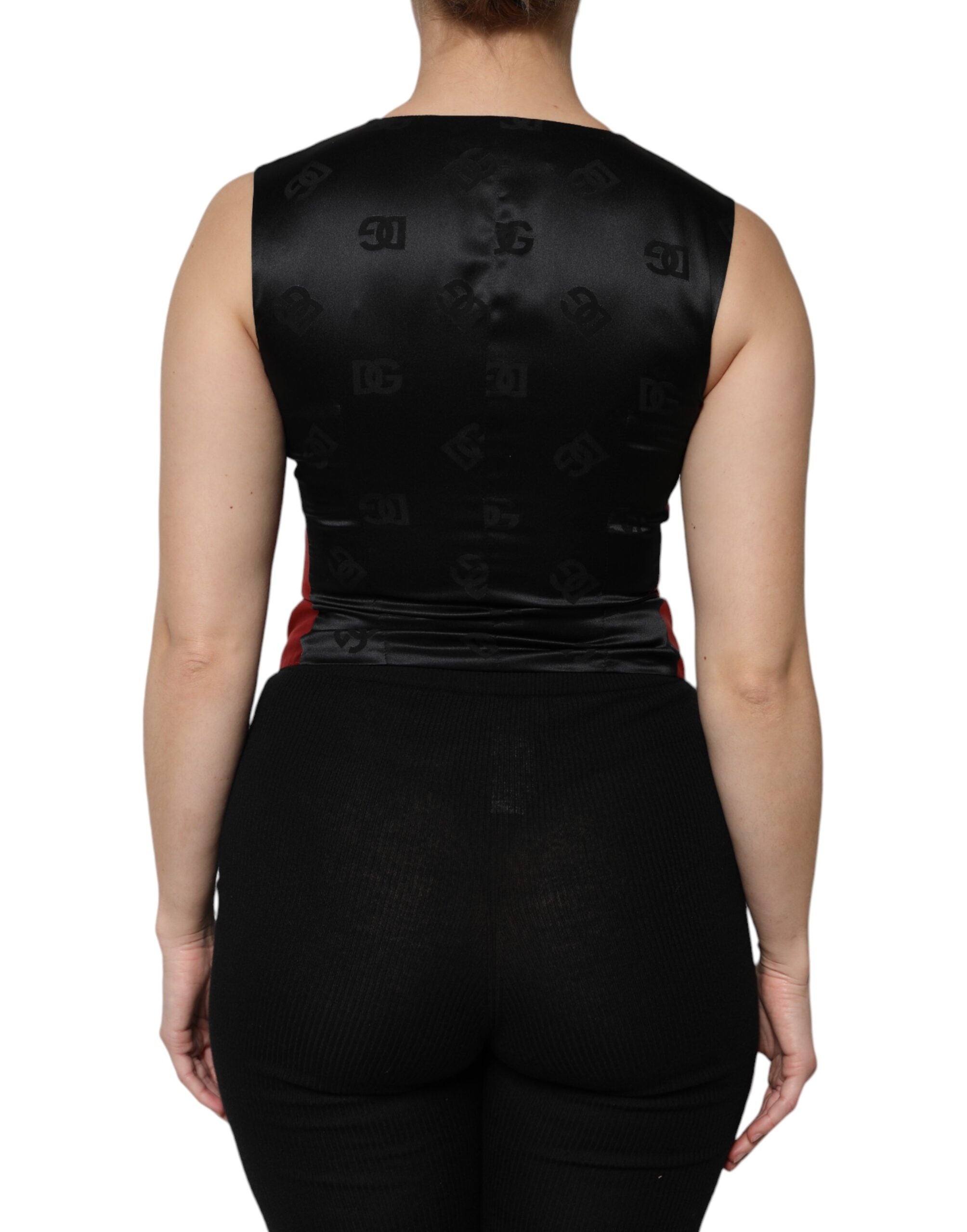 Dolce & Gabbana Dolce & Gabbana Red Black Button Down Sleeveless Vest Women's Top