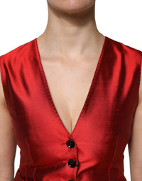 Dolce & Gabbana Dolce & Gabbana Red Black Button Down Sleeveless Vest Women's Top