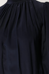Dolce & Gabbana Blue Silk Mock Neck Long Sleeves Blouse Women's Top