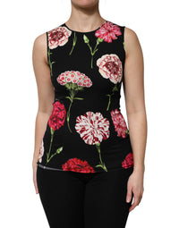 Dolce & Gabbana Black Floral Print Sleeveless Tank Blouse Women's Top