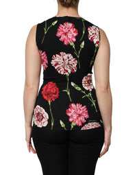 Dolce & Gabbana Black Floral Print Sleeveless Tank Blouse Women's Top