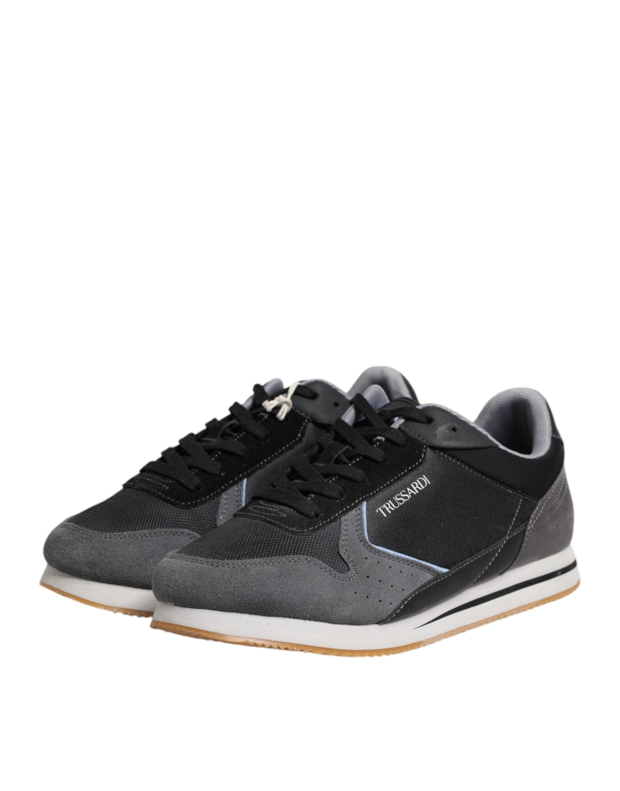 Trussardi Black Gray Lace Up Low Top Casual Sneakers Men's Shoes