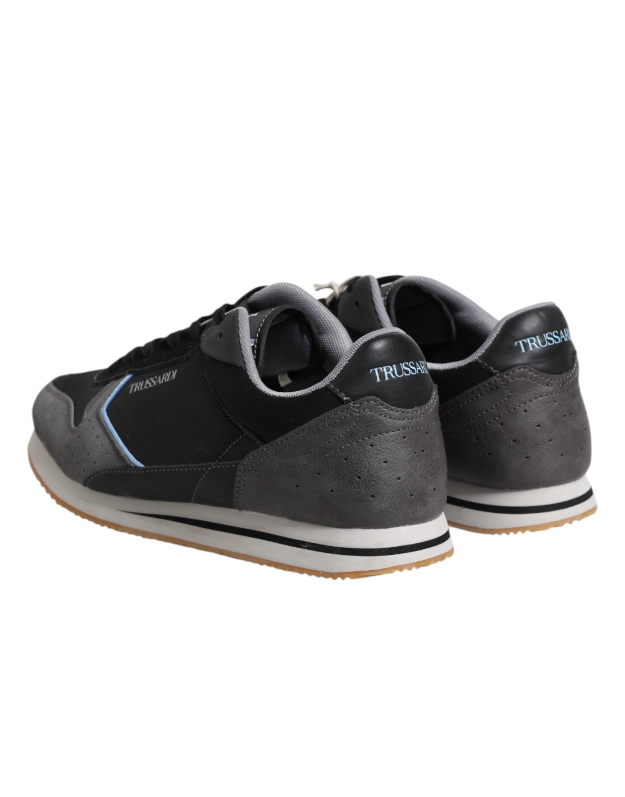 Trussardi Black Gray Lace Up Low Top Casual Sneakers Men's Shoes