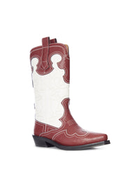 Ganni Ganni Women Two-Tone Leather Texan Boots With Decorative Embroidery
