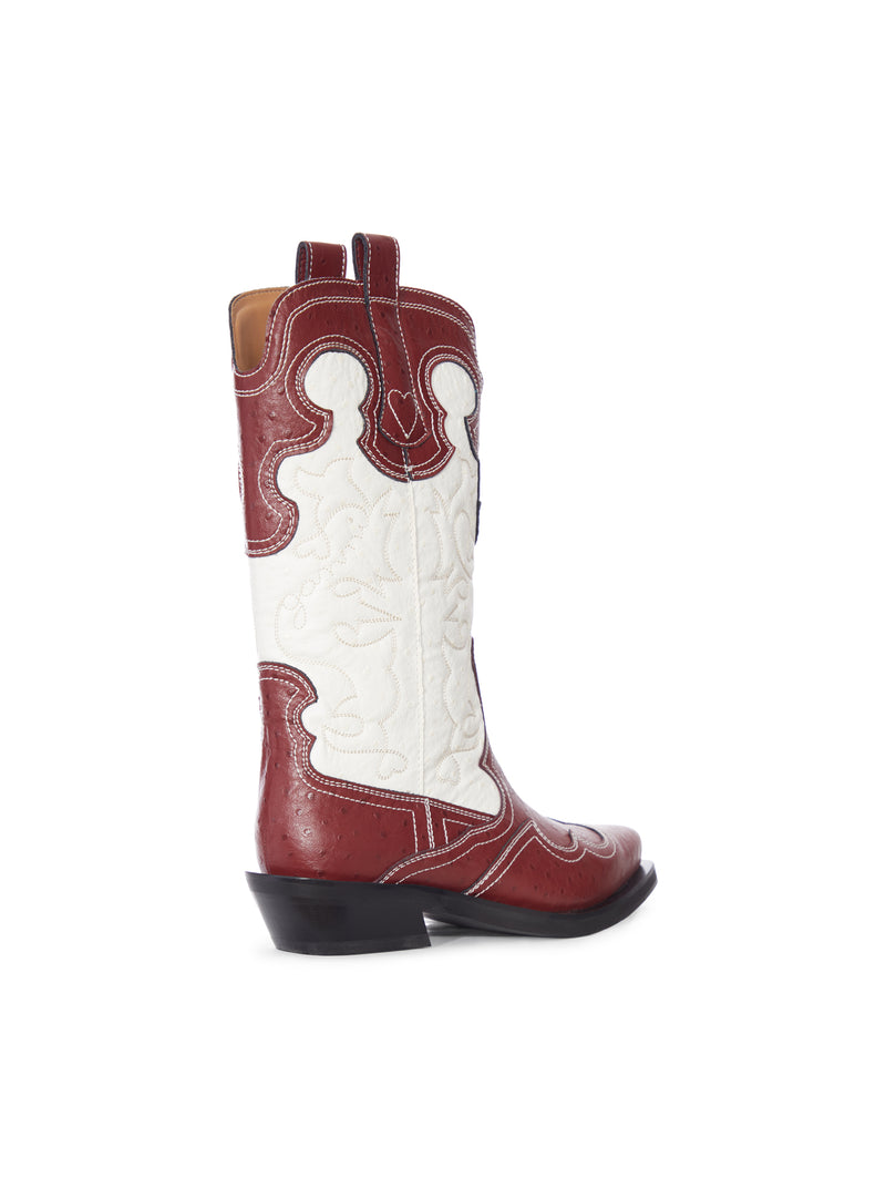 Ganni Ganni Women Two-Tone Leather Texan Boots With Decorative Embroidery