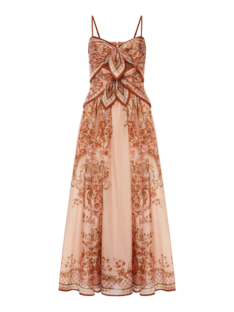 Zimmermann Zimmermann Women Aster Silk Midi Dress With Cut-Out Insert And Bows