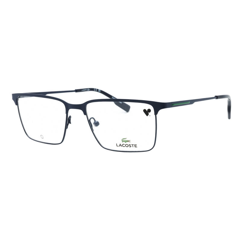 Lacoste Eyeglasses Rectangle Full Rim, Matte Blue Frame and Clear Demo Lenses Lens L2296424