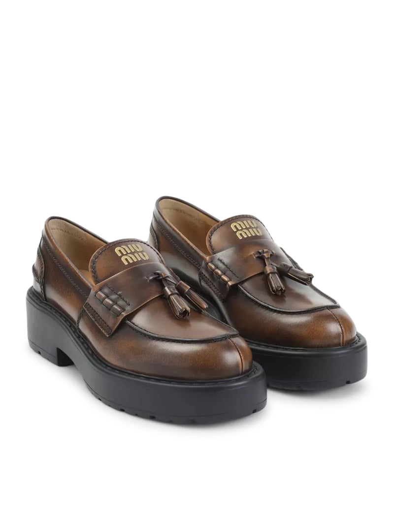 Miu Miu Women Smooth Leather Loafers With Tassels