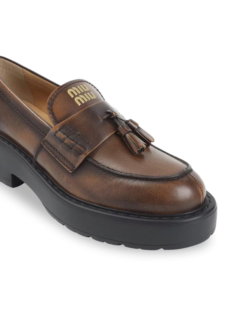 Miu Miu Women Smooth Leather Loafers With Tassels