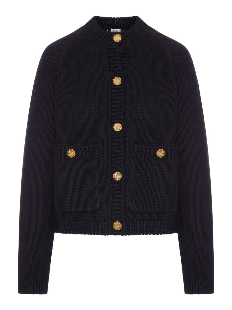 Toteme Toteme Women Black Cotton Cardigan With Hammered-Effect Buttons