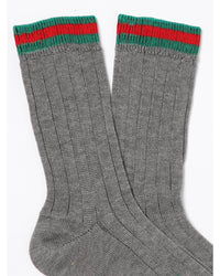 Gucci Ribbed Socks with Stripe Detail Kids Charcoal