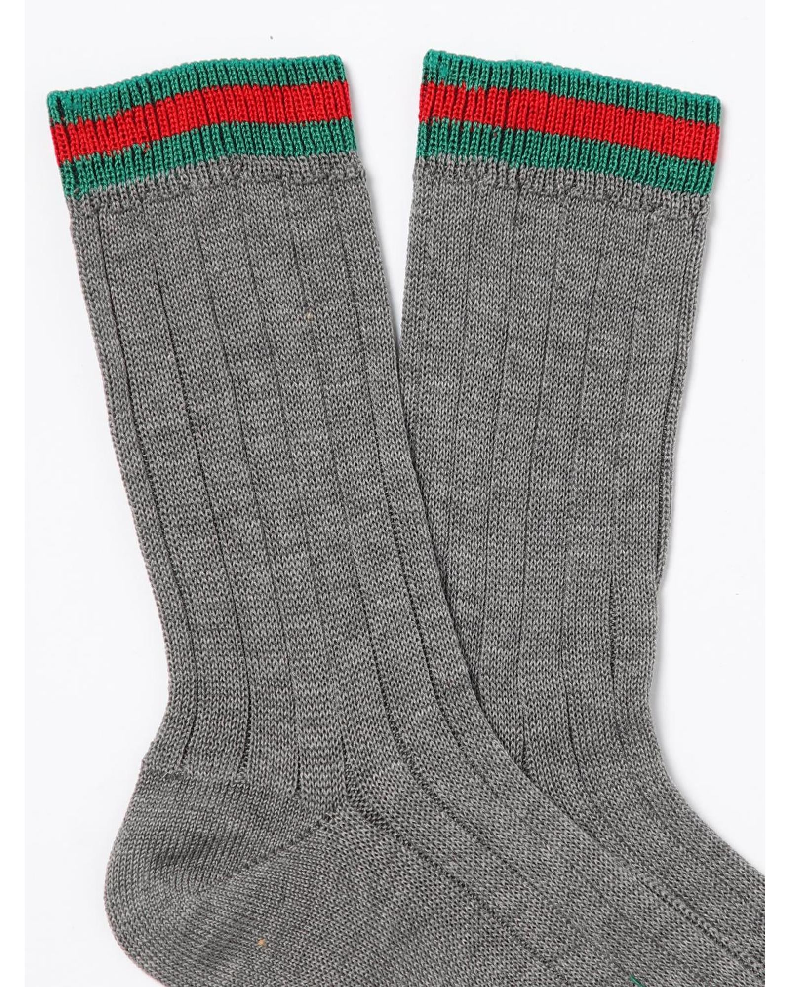 Gucci Ribbed Socks with Stripe Detail Kids Charcoal
