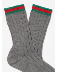 Gucci Ribbed Socks with Stripe Detail Kids Charcoal