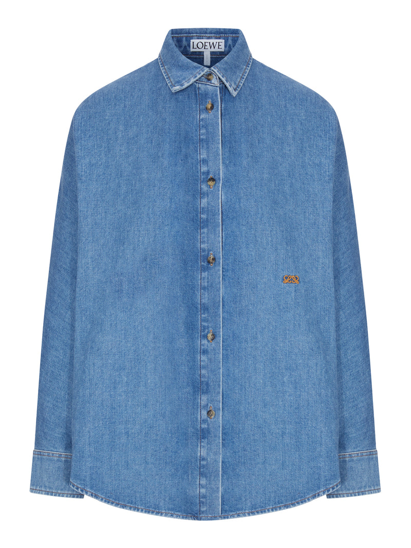 Loewe Loewe Women Lightweight Washed Cotton Denim Shirt With Batwing Sleeves