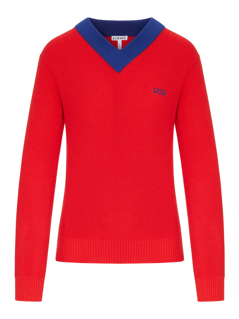 Loewe Women Textured Cotton-Wool Blend Sweater With A Contrasting Collar