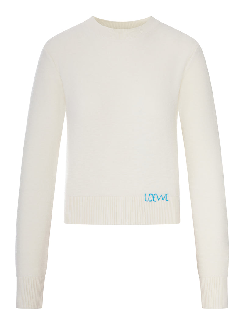 Loewe Women Wool Sweater With Hand-Embroidered Loewe Detail Applied To The Hem