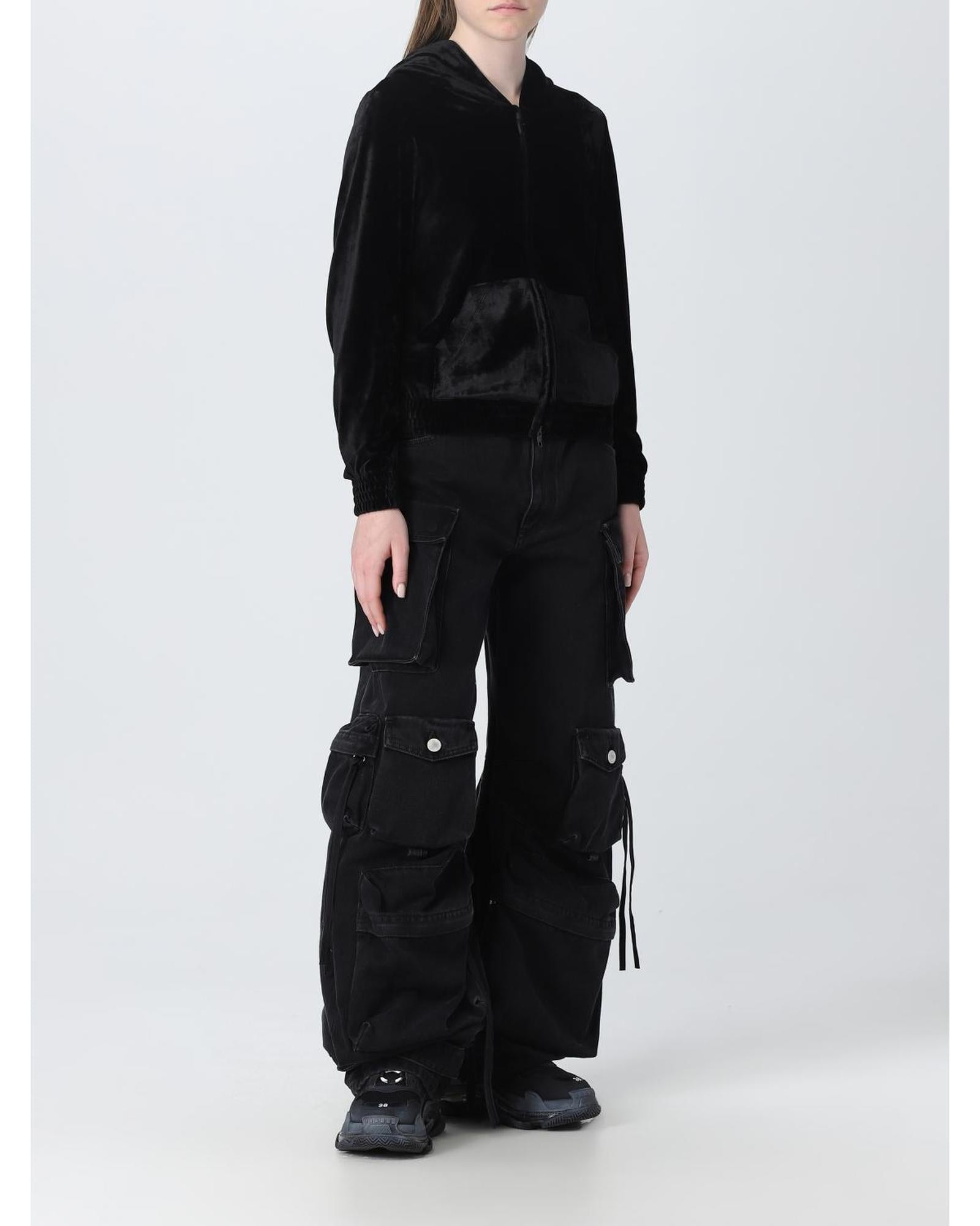 Balenciaga Velvet ZipUp Hoodie Women Black Sweatshirts