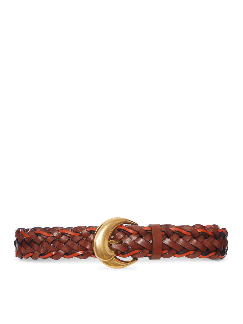 Etro Etro Women Woven Leather Belt With Gold Buckle
