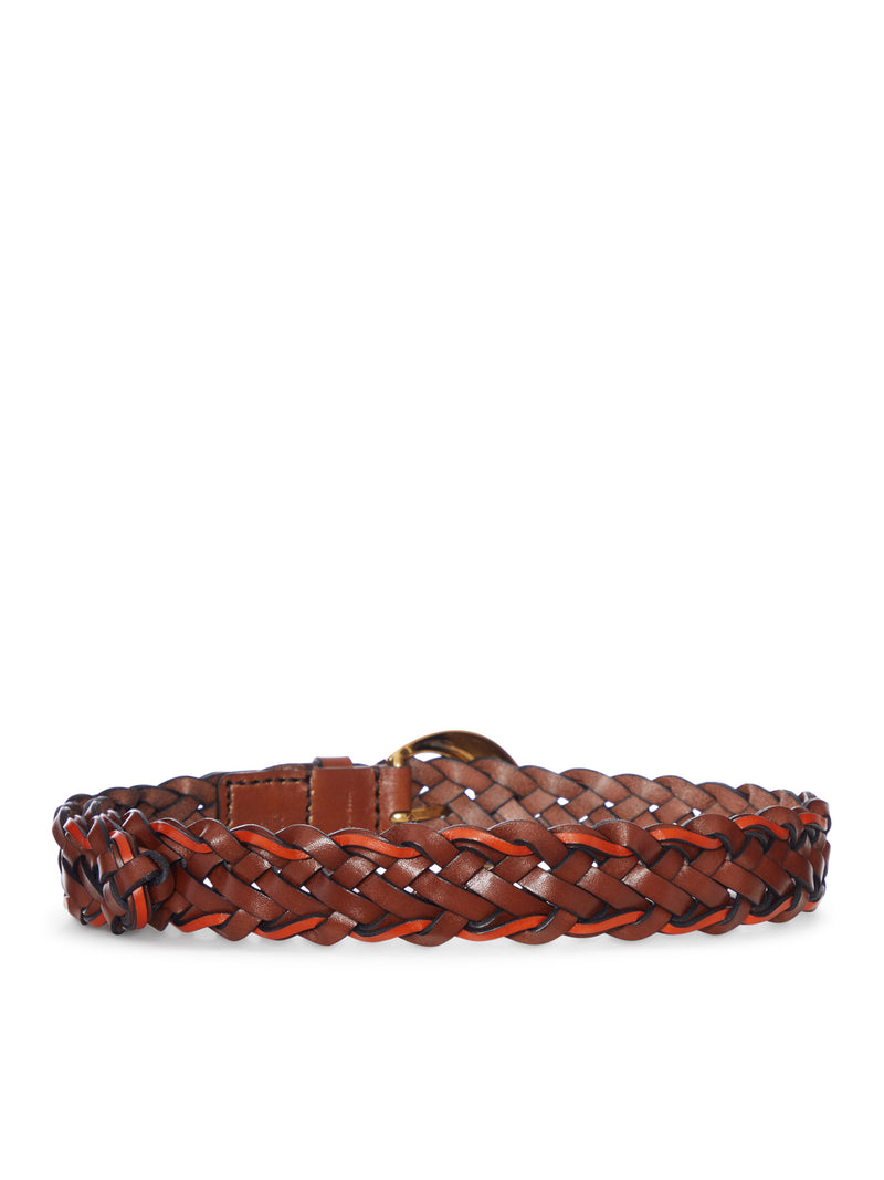 Etro Etro Women Woven Leather Belt With Gold Buckle