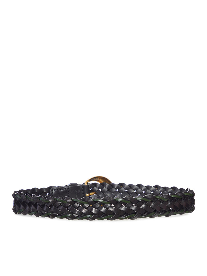 Etro Etro Women Woven Leather Belt With Gold Buckle