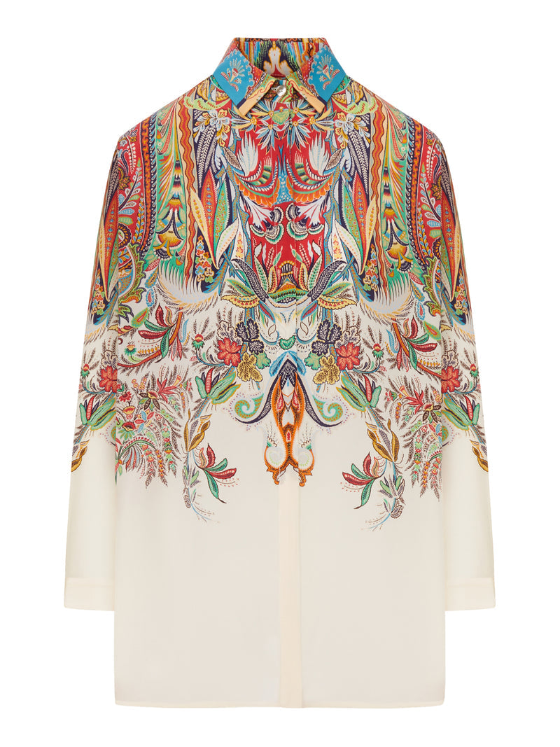 Etro Etro Women Long Silk Shirt With Placed Paisley Foliage Print