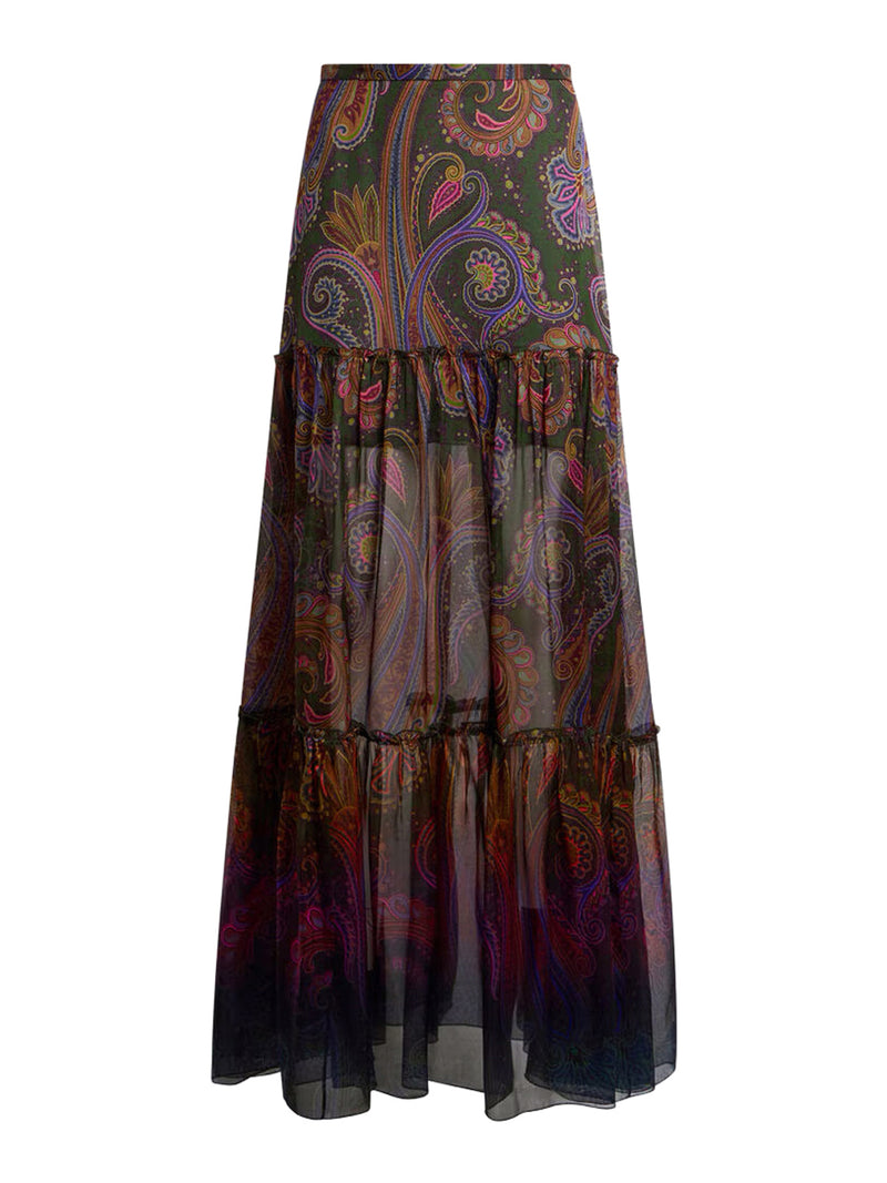 Etro Etro Women Long Silk Skirt With Placement Paisley Print