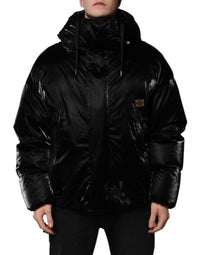 Dolce & Gabbana Black Logo Full Zip Hooded Quilted Men's Jacket