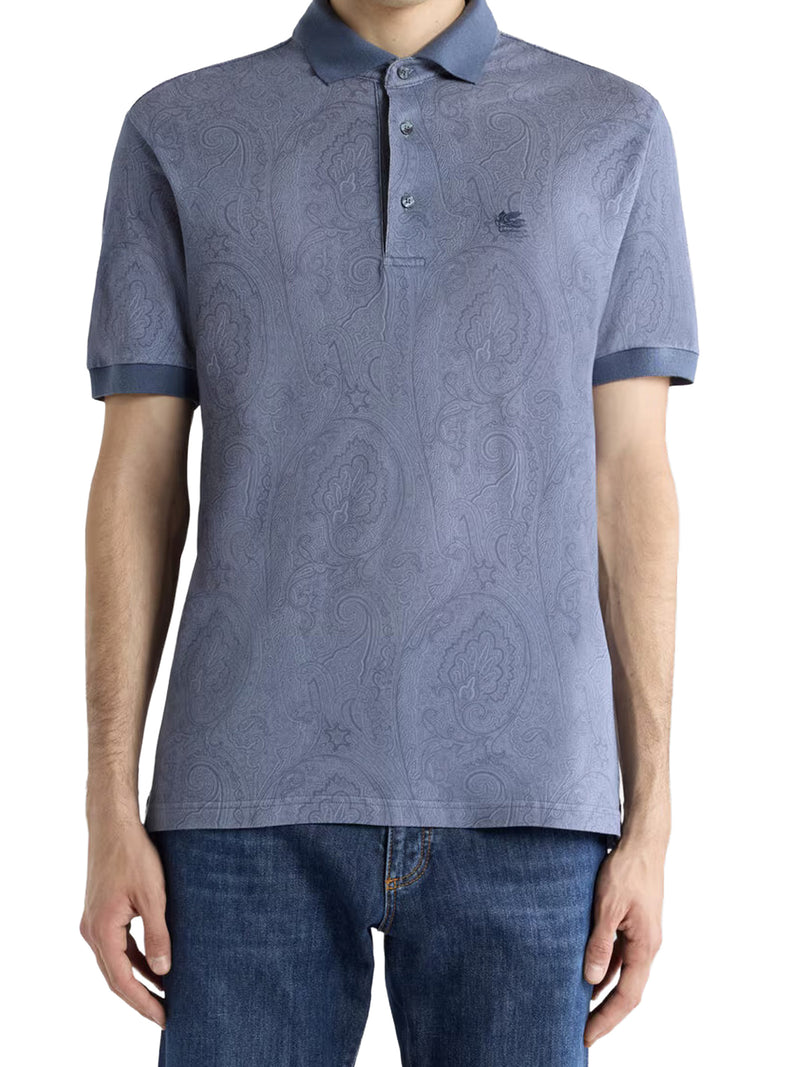 Etro Men Cotton Polo Shirt With Arnica Pattern