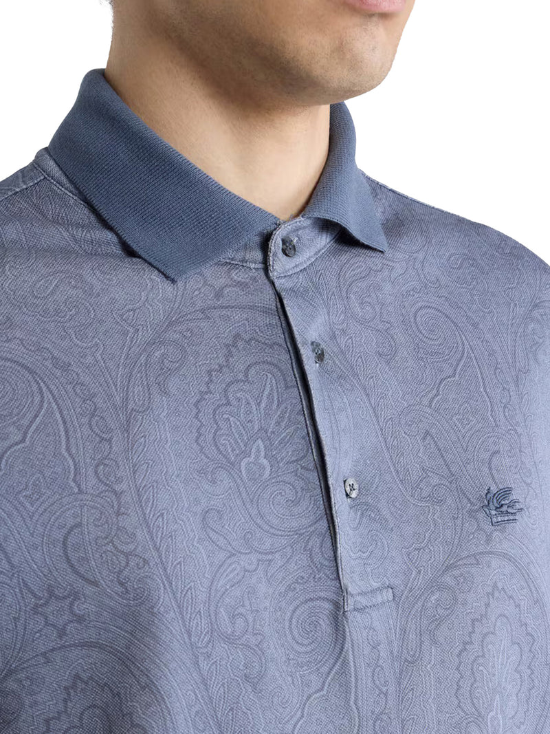 Etro Men Cotton Polo Shirt With Arnica Pattern