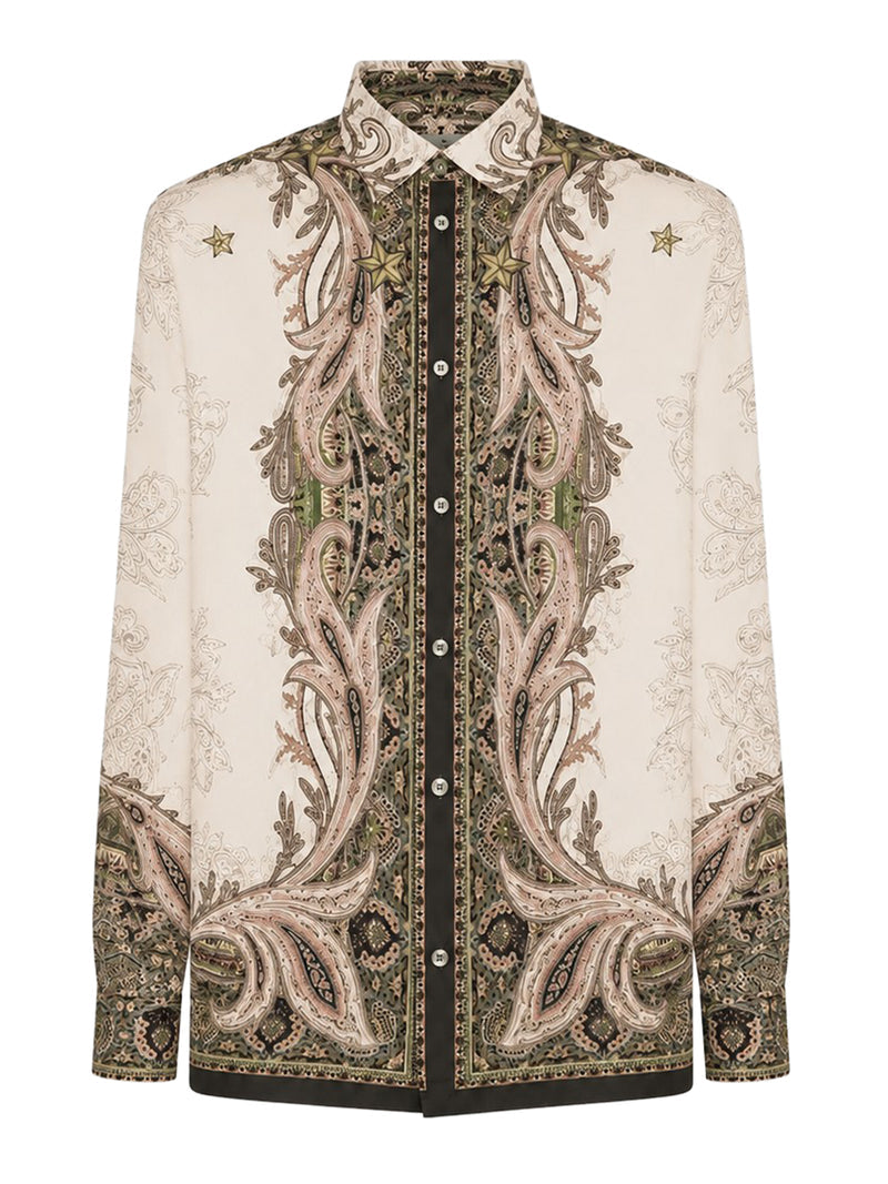 Etro Etro Men Silk Twill Shirt With Placed Pegasus Print
