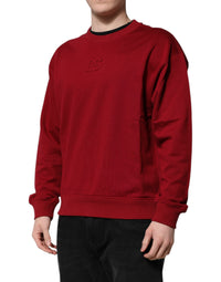 Dolce & Gabbana Red Embossed Logo Cotton Crew Neck Men's Sweater