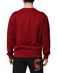 Dolce & Gabbana Red Embossed Logo Cotton Crew Neck Men's Sweater