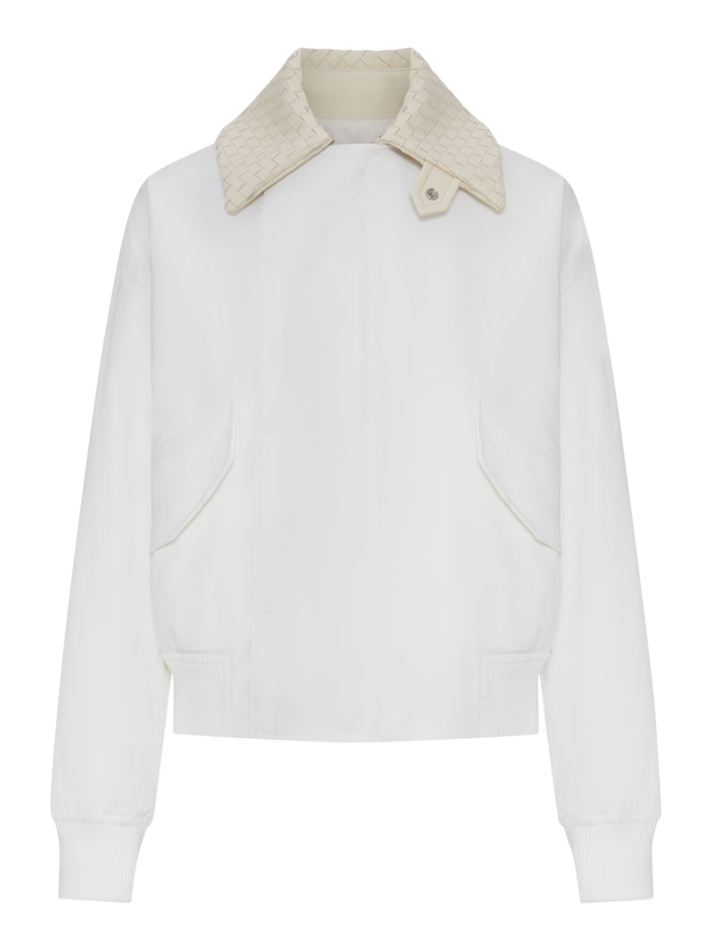 Bottega Veneta Women Waterproof Cotton Jacket With Leather Collar