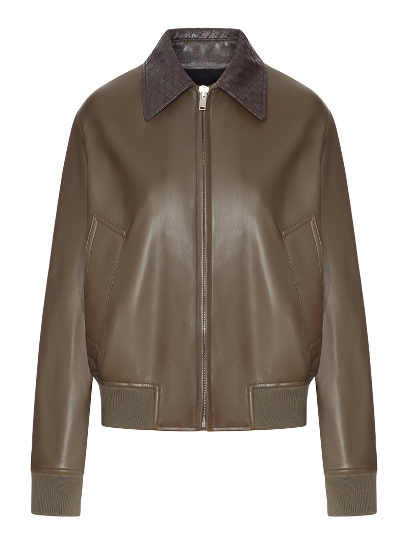 Bottega Veneta Women Glossy Lambskin Jacket With A Detachable Braided Collar