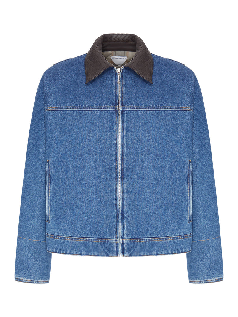 Bottega Veneta Bottega Veneta Men Padded Denim Jacket With Leather Collar