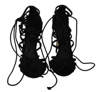 Dolce & Gabbana Black Suede Strap Stilettos Women's Sandals