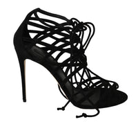 Dolce & Gabbana Black Suede Strap Stilettos Women's Sandals