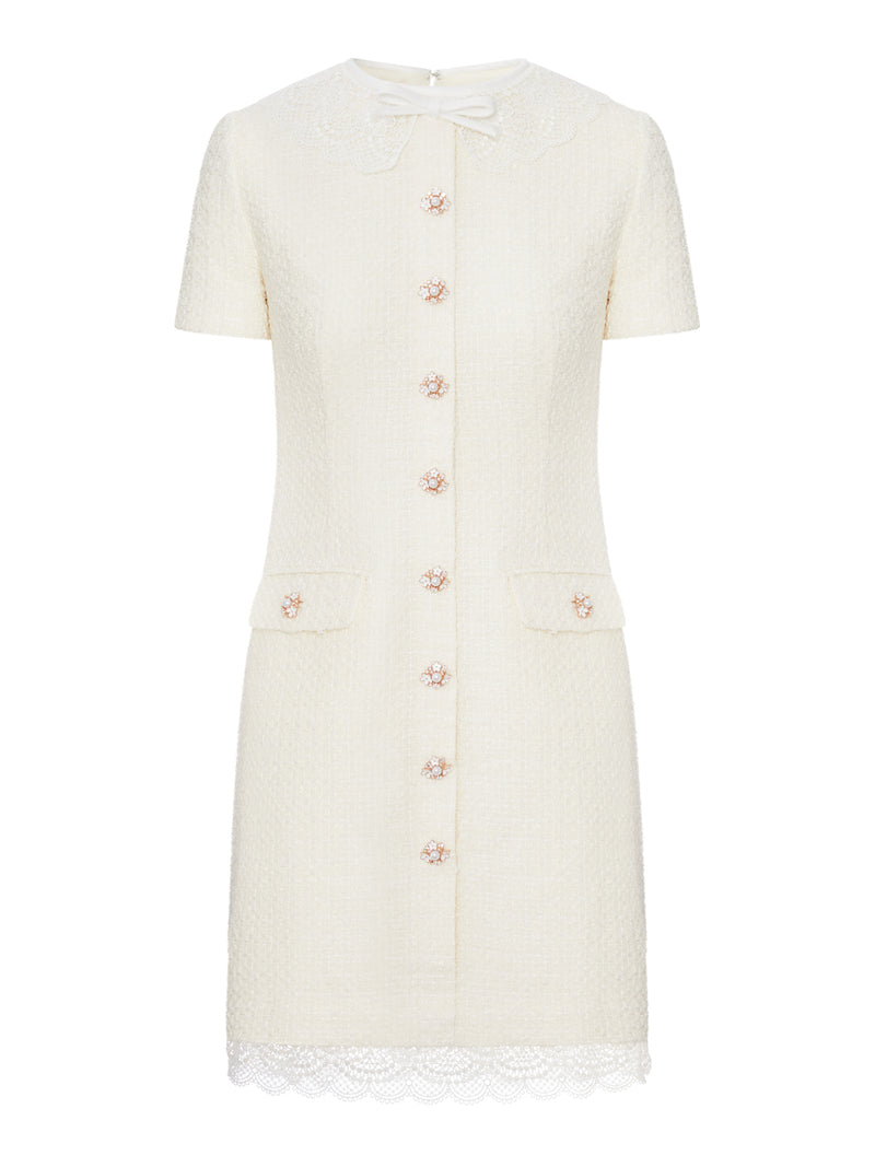 Self-portrait Self-Portrait Women Cream-Coloured Mini Dress With Boucle Lace Coverings