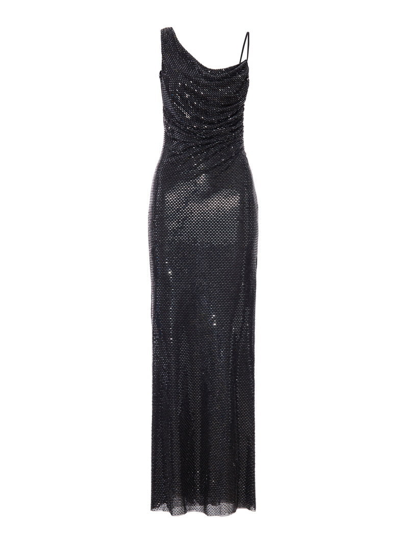 Self-portrait Self-Portrait Women Long Black Draped Dress With Rhinestone