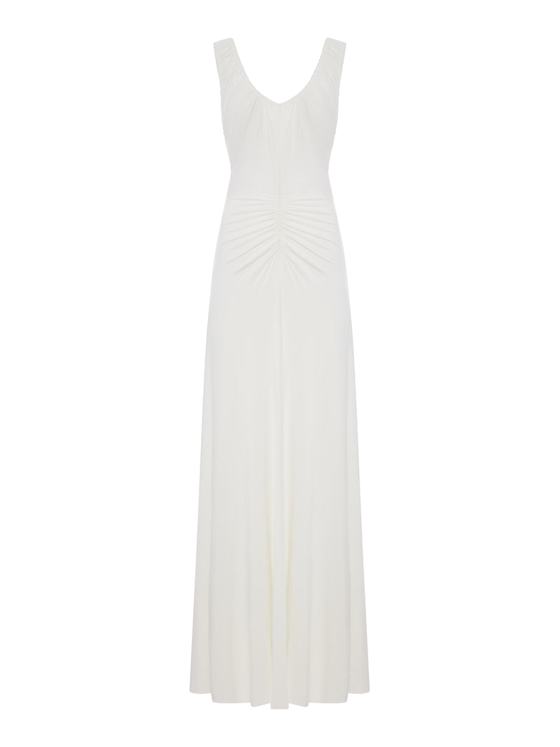 Self-Portrait Women Long White Jersey Dress With Gripping